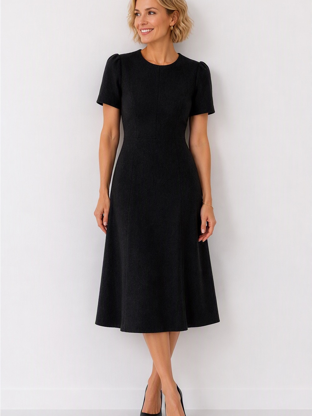 Classic suede, royal blue Midi Dress - Elegant Women's A-Line